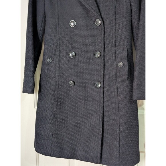 H&M Long Peacoat Jacket Womens 6 Black Wool Blend Pockets Double Breasted Lined - Picture 3 of 14